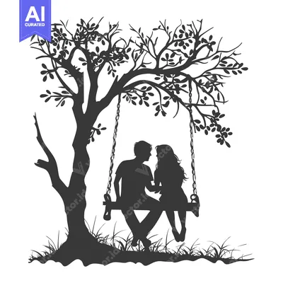 Popular premium asset: Silhouette of a Couple Sitting on a Swing Under a Tree