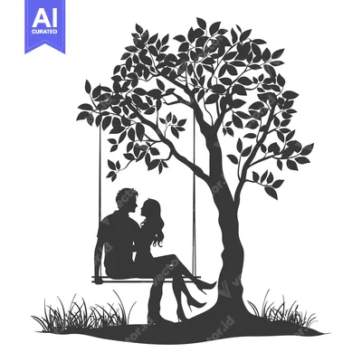 Popular premium asset: Silhouette of a Couple Sitting on a Swing Under a Tree