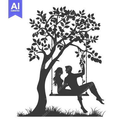 Premium design asset: Silhouette of a Couple Sitting on a Swing Under a Tree