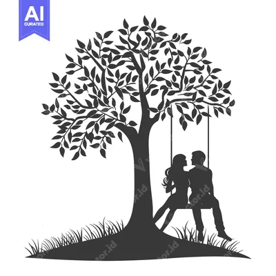Popular premium asset: Silhouette of a Couple Sitting on a Swing Under a Tree