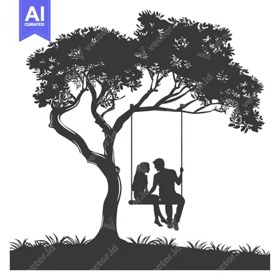 Premium design asset: Silhouette of a Couple Sitting on a Swing Under a Tree