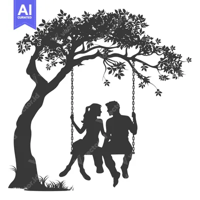 Premium design asset: Silhouette of a Couple Sitting on a Swing Under a Tree