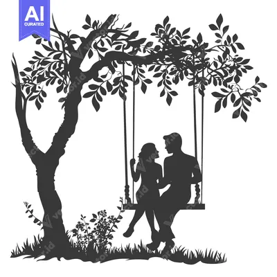 Premium design asset: Silhouette of a Couple Sitting on a Swing Under a Tree