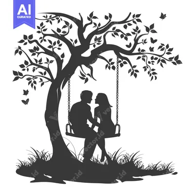 Premium design asset: Silhouette of a Couple Sitting on a Swing Under a Tree