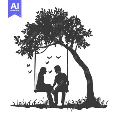 Aset premium populer: Silhouette of a Couple Sitting on a Swing Under a Tree