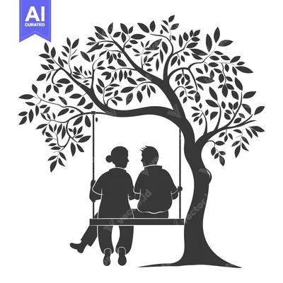 Aset premium populer: Silhouette of a Couple Sitting on a Swing Underneath a Tree