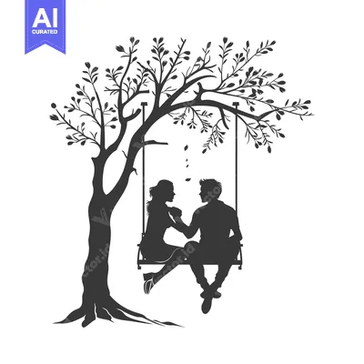 Silhouette of a Couple Sitting on a Swing Underneath a Tree