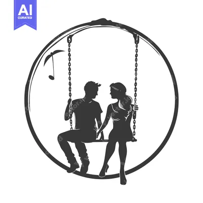 Popular premium asset: Silhouette of a Couple Sitting on a Swing with a Music Note