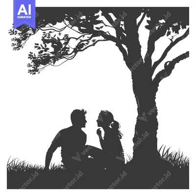 Aset premium populer: Silhouette of a Couple Sitting Under a Tree
