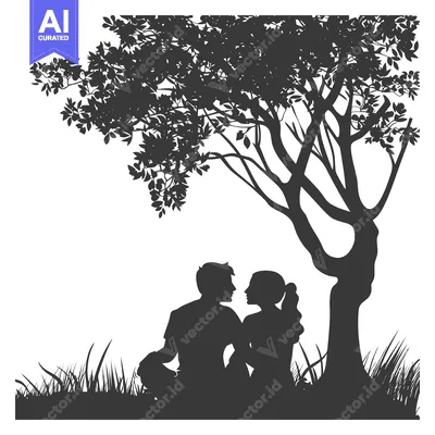 Aset premium populer: Silhouette of a Couple Sitting Under a Tree