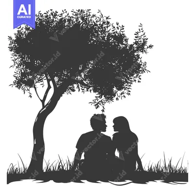 Premium design asset: Silhouette of a couple sitting under a tree