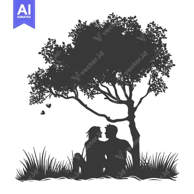 Popular premium asset: Silhouette of a Couple Sitting Under a Tree with Butterflies