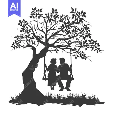Aset premium populer: Silhouette of a Couple Swinging on a Tree Branch