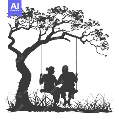 Aset premium populer: Silhouette of a Couple Swinging on a Tree Branch