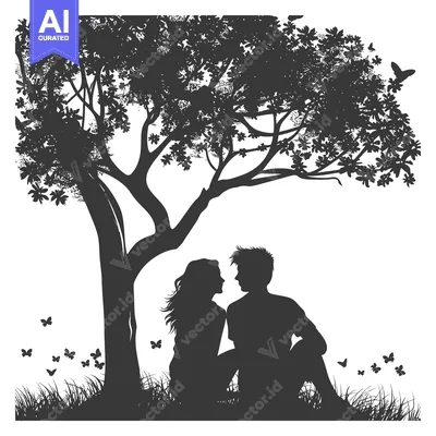 Aset premium populer: Silhouette of a Couple Under a Tree with Butterflies