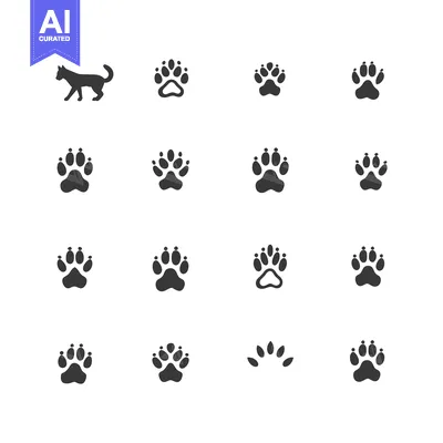 Aset desain premium: Silhouette of a Dog and a Set of Dog Paw Prints