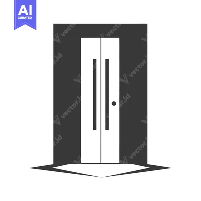 Aset desain premium: Silhouette of a double-door entrance with a handle and shadow
