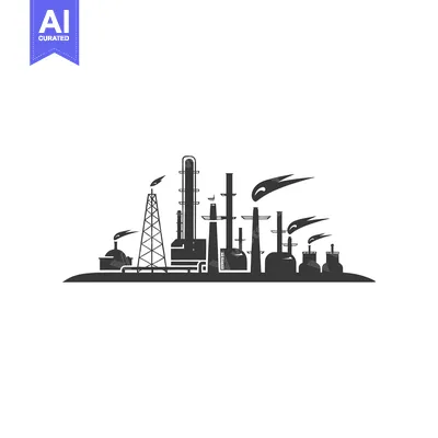 Aset premium populer: Silhouette of a Factory Complex with Smoke Plumes