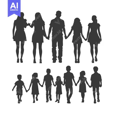 Silhouette of a Family Holding Hands in Two Rows