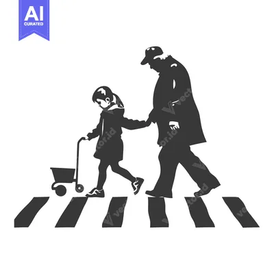 Silhouette of a Father and Daughter Crossing a Crosswalk