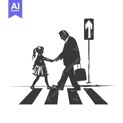 Aset premium populer: Silhouette of a Father and Daughter Crossing a Street
