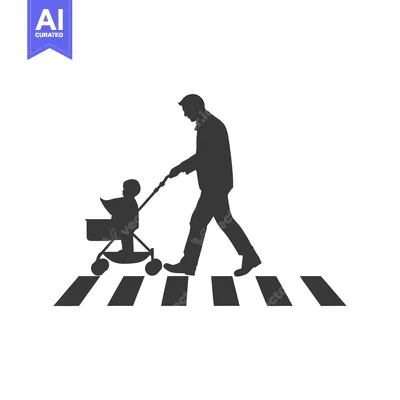 Premium design asset: Silhouette of a Father Pushing a Baby Stroller Across a Crosswalk