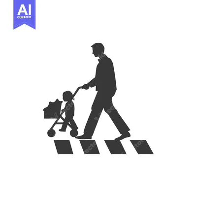 Premium design asset: Silhouette of a Father Pushing a Stroller Across a Crosswalk