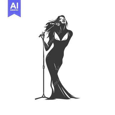 Aset premium populer: Silhouette of a Female Singer Performing with a Microphone