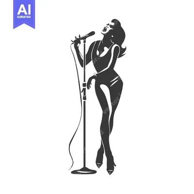 Premium design asset: Silhouette of a Female Singer Performing with a Microphone