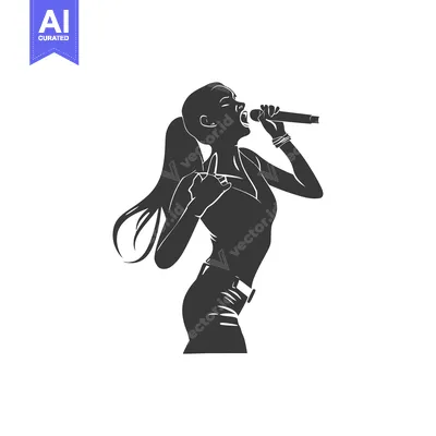 Aset premium populer: Silhouette of a Female Singer Performing with a Microphone