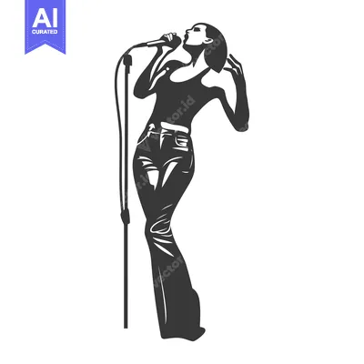 Silhouette of a Female Singer Performing with a Microphone