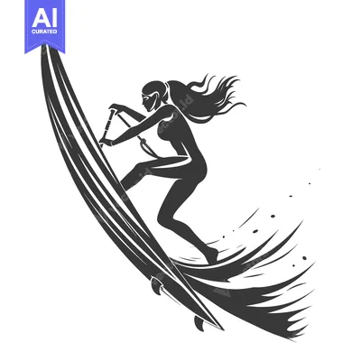 Popular premium asset: Silhouette of a female surfer riding a wave