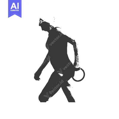 Silhouette of a Female Swimmer Holding a Ring Buoy