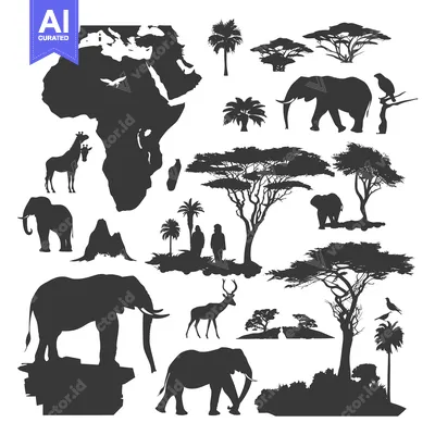 Aset premium populer: Silhouette of African Wildlife and Landscapes