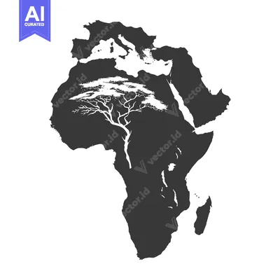 Silhouette of Africa with Acacia Tree