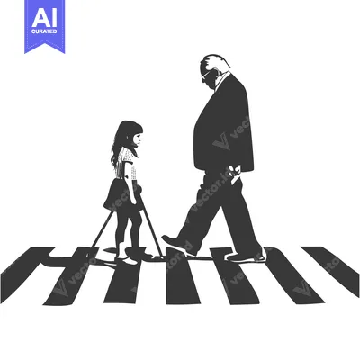 Aset premium populer: Silhouette of a Girl and Man Walking on a Crosswalk