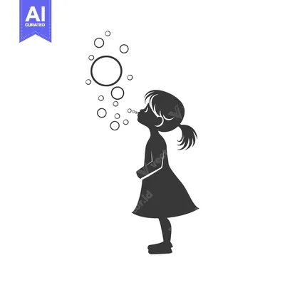 Aset desain premium: Silhouette of a Girl Blowing Bubbles