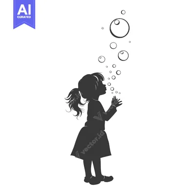Silhouette of a Girl Blowing Bubbles