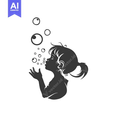 Premium design asset: Silhouette of a Girl Blowing Bubbles