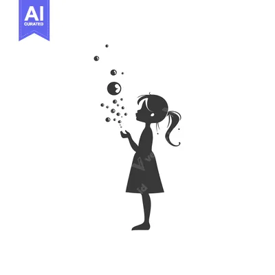 Aset premium populer: Silhouette of a Girl Blowing Bubbles