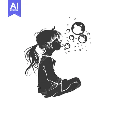Aset premium populer: Silhouette of a girl blowing bubbles with her mouth