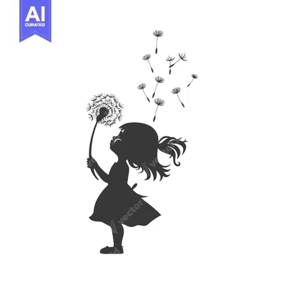 Aset premium populer: Silhouette of a Girl Blowing on a Dandelion