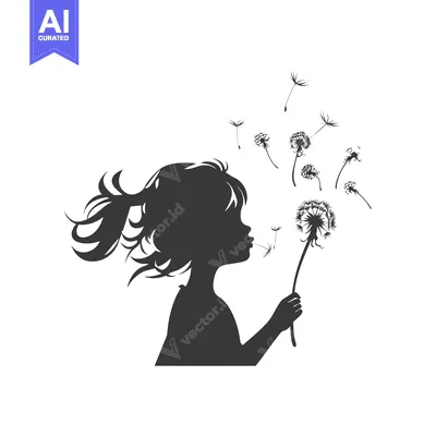 Silhouette of a Girl Blowing on a Dandelion