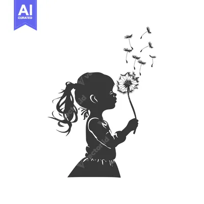 Premium design asset: Silhouette of a Girl Blowing on a Dandelion