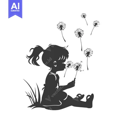 Aset premium populer: Silhouette of a girl blowing on dandelions
