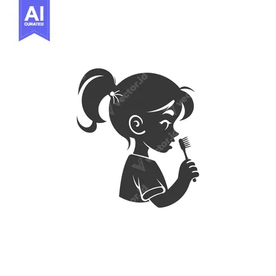 Popular premium asset: Silhouette of a Girl Brushing Her Teeth