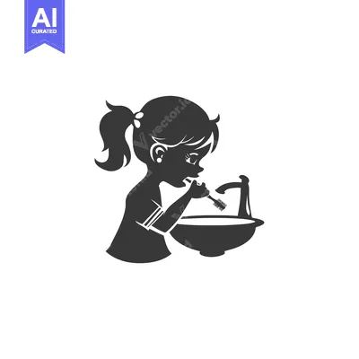 Silhouette of a girl brushing her teeth at a sink