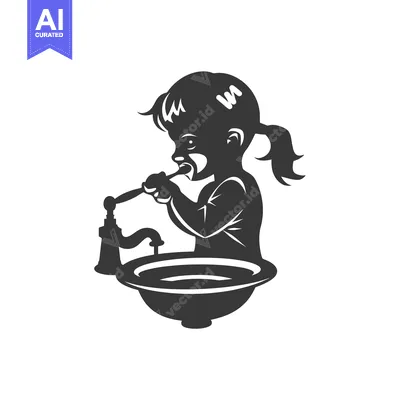 Silhouette of a Girl Brushing Her Teeth at the Sink
