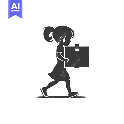 Aset desain premium: Silhouette of a Girl Carrying a Large Box