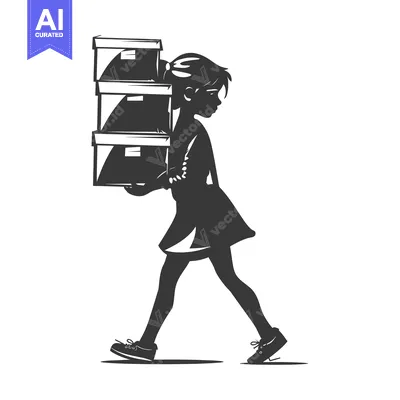 Aset premium populer: Silhouette of a Girl Carrying a Stack of Boxes